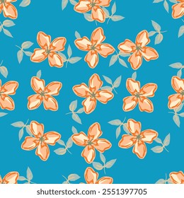 Colorful bright floral print with flowers and leaf. Vector seamless pattern.