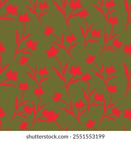 Colorful bright floral print with flowers and leaf. Vector seamless pattern.