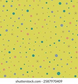 Colorful and bright flowers summer seamless pattern. Blossom flowers on yellow background