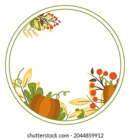 colorful bright frame with plants and pumpkins. vector design element. frame for halloween