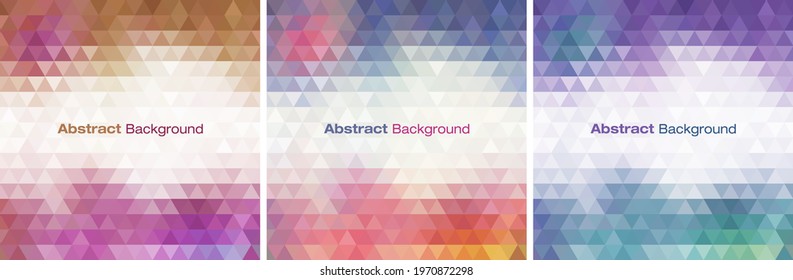 Colorful bright geometric backgrounds set. Triangular  patterns collection. Vector illustration. 
