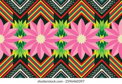 Colorful bright geometric vector seamless pattern. Ethnic style tribal striped background. Motley decorative abstract ornament with stripes, lines, zigzag, triangles, shapes, borders. Endless texture
