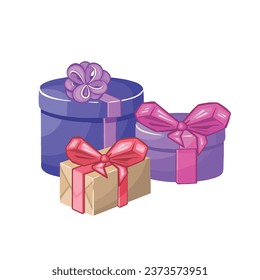 Colorful bright gift illustration, box with bow, symbol, vector illustration