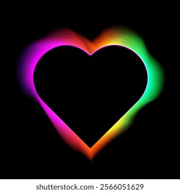 Colorful bright glowing trail forms heart shape with smooth curves on transparent background, vector design symbolizing Valentine's Day, love, romance and holiday.