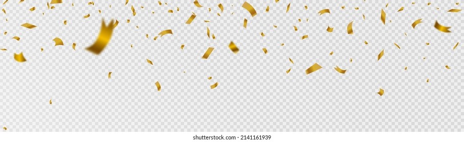 Colorful bright golden confetti isolated on transparent background. Festive vector illustration