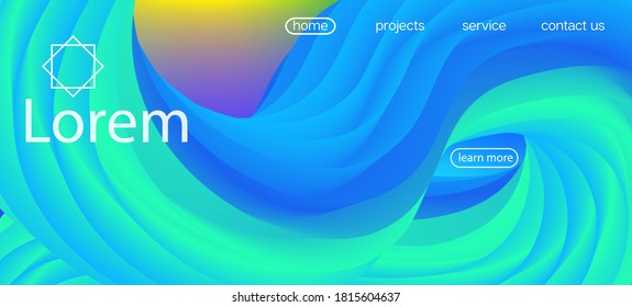 Colorful Bright Gradient Overlay. Landing Page, Yellow, Blue Background. Modern Liquid Wave Banner. 3d Fluid Vivid Vector Background. Neon Color Website Layout. Dynamic Motion Funky Wave.
