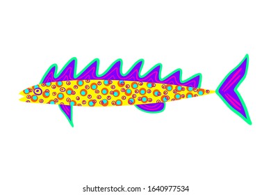 Colorful bright handrawn fairy fish isolated on white background. Vector illustration.