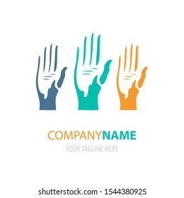 Colorful bright hands logo design. Vector illustration of human arms logotype, sign or symbol