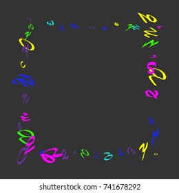 Colorful, bright handwritten letters are scattered chaotically on a dark gray background. Illustration is good for educational design. Poster, banner, poster. Vector.
