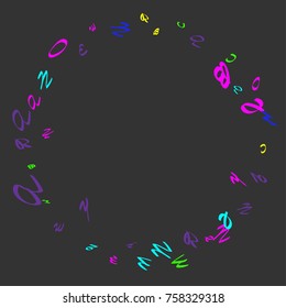 Colorful, bright handwritten letters are scattered chaotically on a dark gray background. Illustration is good for educational design. Poster, banner, poster. 23 April. Vector.