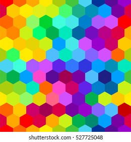 Colorful bright hexagons. Seamless pattern, abstract geometric background. Vector illustration