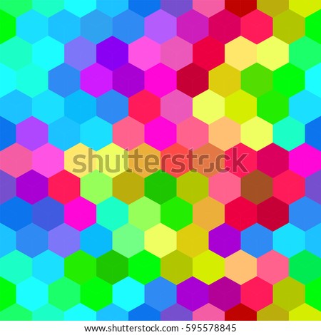 Colorful bright hexagons. Seamless pattern, abstract geometric background. Vector illustration