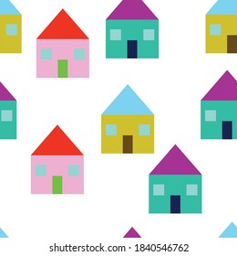 Colorful bright houses seamless vector pattern