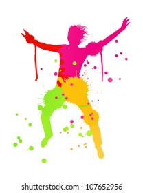 Colorful bright ink splashes and happy person- teenager or man made of them