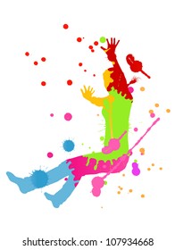 Colorful bright ink splashes and happy person- teenager or woman made of them