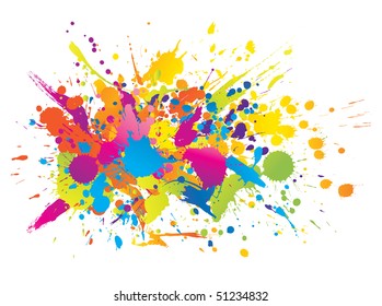 Colorful bright ink splashes on white background