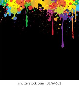 Colorful bright ink splashes on black background