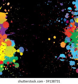 Colorful bright ink splashes on black background