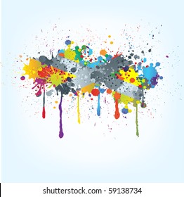 Colorful bright ink splashes on white background