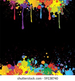 Colorful bright ink splashes on black background