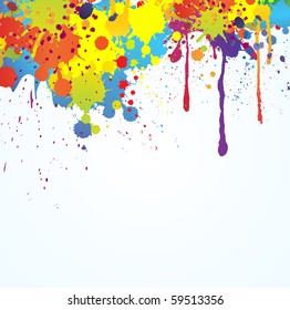 Colorful bright ink splashes on white background