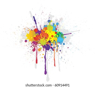 Colorful bright ink splashes on white background