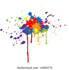 Colorful bright ink splashes on white background