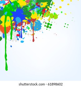 Colorful bright ink splashes on blue background