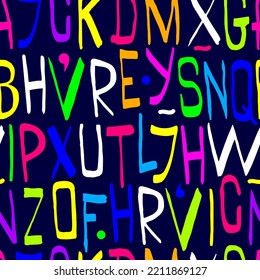 Colorful bright Latin letters. Seamless vector pattern. Font background.