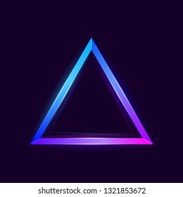 Colorful bright luminous triangles. Shining neon banner with space for text. Design element. Glowing decorative geometric shape. Abstract background. Vector illustration