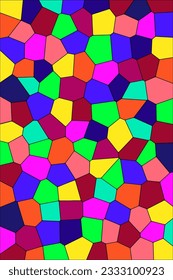 Colorful bright mosaic of colorful geometric shapes. Colored stained glass window on black background eps 10.