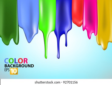 Colorful bright paint splashes on blue background