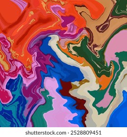 Colorful bright painted vector background of wavy lines. creative brush stroke art. marble, canvas, geometric pattern, scarf, rug, pillow, fabric, kerchief prints etc. illustration vector image