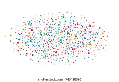 Colorful bright rainbow colors oval cloud confetti round papers isolated on white background. Birthday template and Holiday design element. Bright new year 2018 card background.