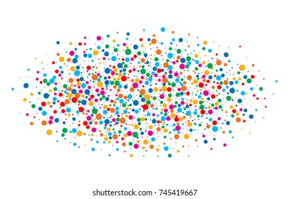 Colorful bright rainbow colors oval cloud confetti round papers isolated on white background. Birthday template and Holiday design element. Bright new year 2018 card background.