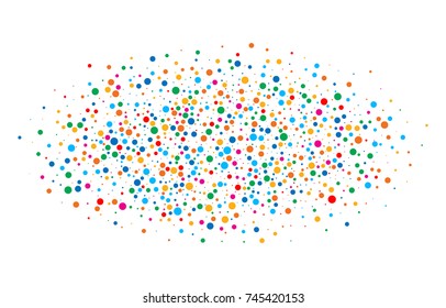 Colorful bright rainbow colors oval cloud confetti round papers isolated on white background. Birthday template and Holiday design element. Bright new year 2018 card background.