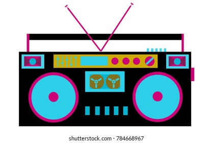 Colorful, bright, retro audio tape recorder. The 80's Stereo System