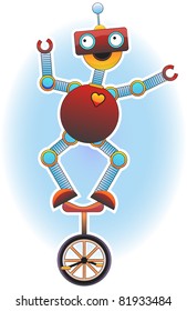 Colorful Bright Robot balancing on unicycle