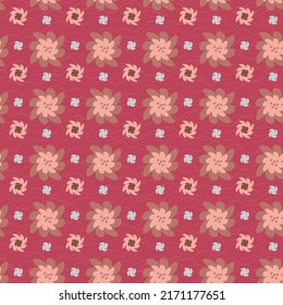 Colorful and bright seamless pattern. Abstract flowers on a crimson background.