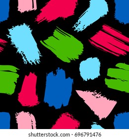 Colorful and bright seamless pattern with rough paint brush strokes. Vector illustration for your graphic design.