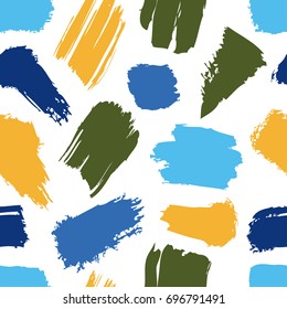 Colorful and bright seamless pattern with rough paint brush strokes. Vector illustration for your graphic design.