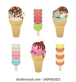 Colorful bright set with different ice creams. Vector illustration of ice creams. 