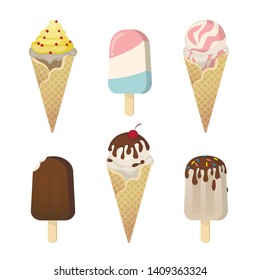 Colorful bright set with different ice creams. Vector illustration of ice creams. 