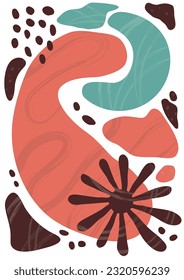 Colorful, bright summer retro silhouette. Abstract pattern with simple shapes with texture. trendy print with lines, dots in modern style. A4 size poster for print, background, banner, postcard. 