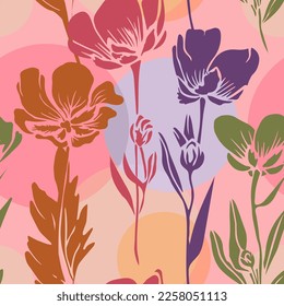 El verano es colorido y luminoso, sin fisuras, con hojas y flores. Fondo infinito para la tela.