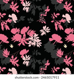 Colorful and bright summer Silhouette Abstract seamless pattern with leaves and flowers Background with florals vector on modern style.