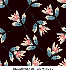 Colorful and bright summer Silhouette Abstract seamless pattern with leaves and flowers Background with florals vector on modern style.