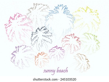 colorful bright sunny beach palm trees vector illustration