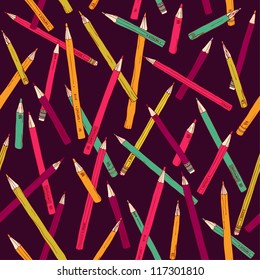 Colorful bright texture with seamless pattern with pencils. Template for design and decoration