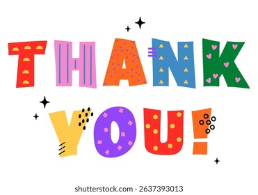 Colorful bright Thank You message. Thank you lettering. Hand drawn phrase. Vector illustration